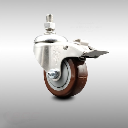 Service Caster 3 Inch 316SS Maroon Polyurethane Swivel 10mm Stem Caster Total Lock Brake SCC-SS316TSTTL20S314-PPUB-MRN-M1015